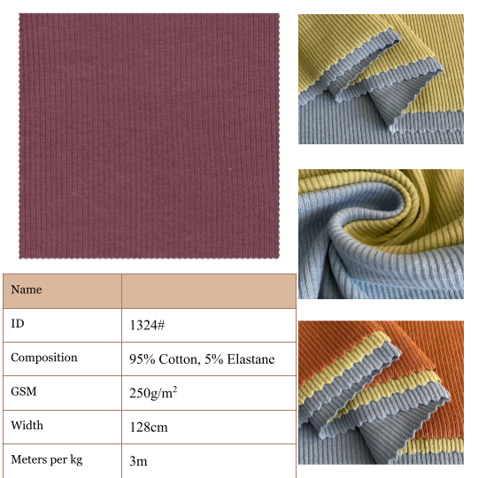 Ribbing Fabric / Cuffs 2*2 Cotton Ribbed Knit Fabric